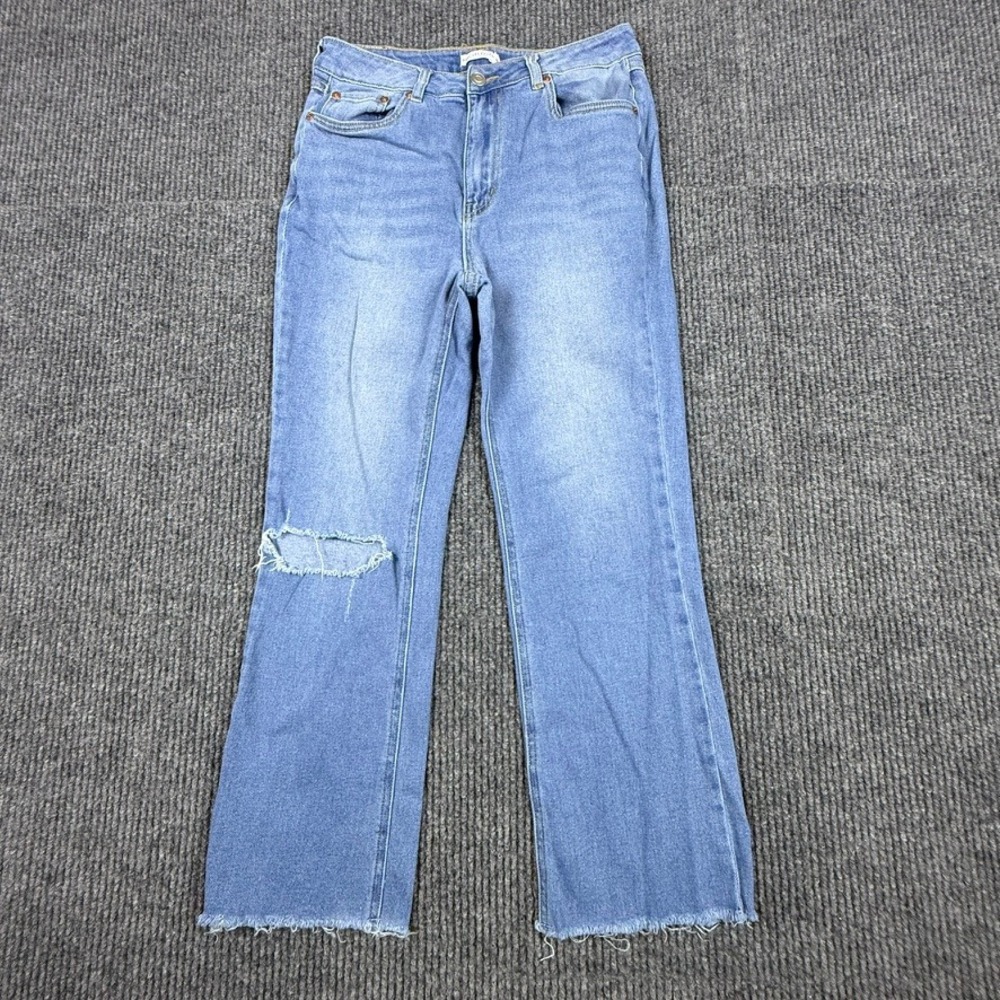 Avec Les Filles High Rise Straight Leg Distressed Jeans Blue Size 28 60215